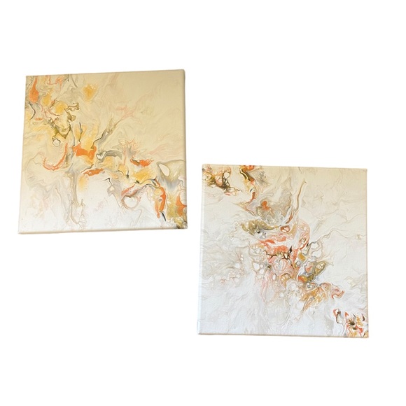 Set of two abstract acrylic pour sets acrylic blow out metallic - Picture 9 of 12